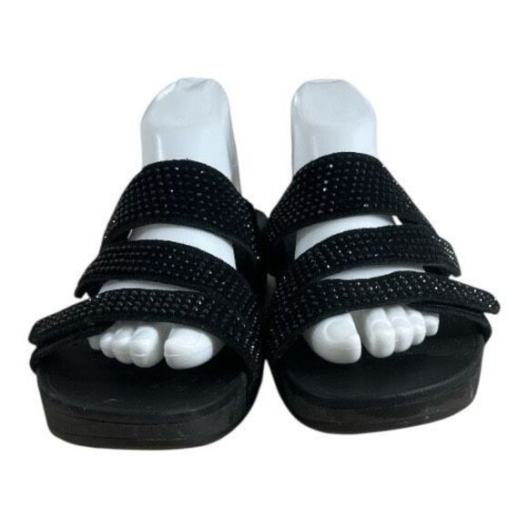 Vionic Alexis Sandals Women Size 8 Black Suede Rhinestone Strappy Slide Platform - Picture 3 of 11